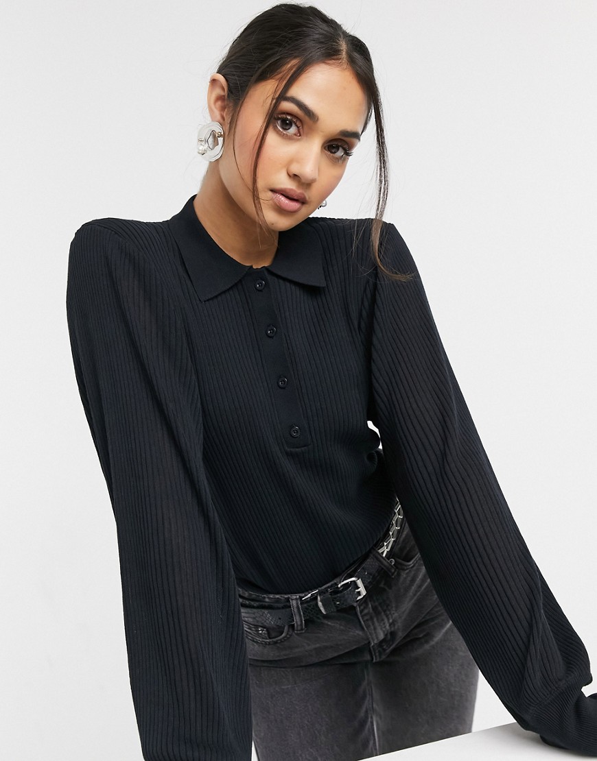 ASOS DESIGN sweater with collar and button placket detail in navy