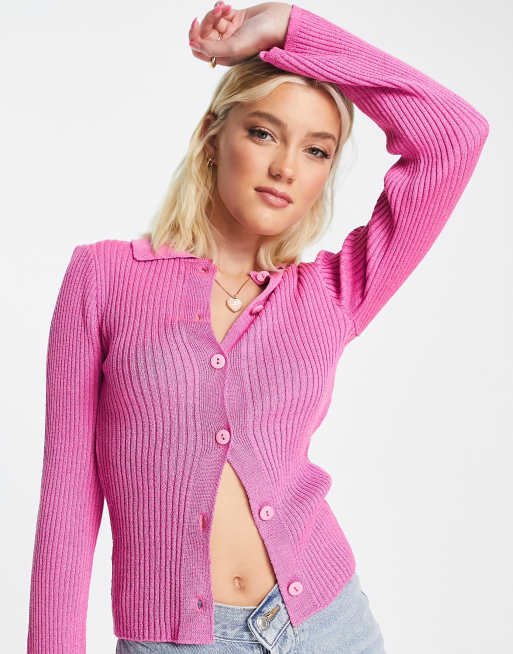 ASOS DESIGN sweater with collar in pink ASOS