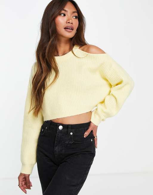 ASOS DESIGN sweater with cut out shoulder detail in yellow ASOS