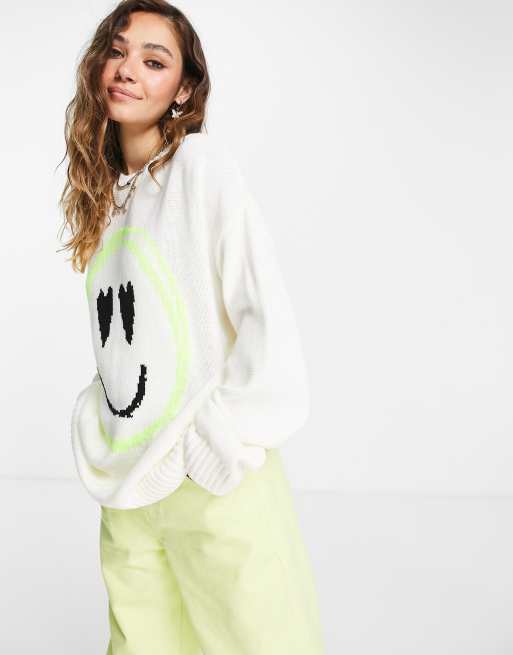ASOS DESIGN sweater with face pattern in cream, 3 of 4