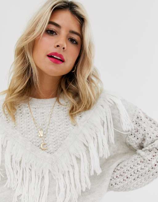 White 2025 fringe jumper