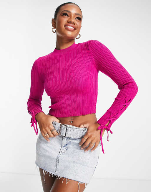 Pink hotsell lace sweater