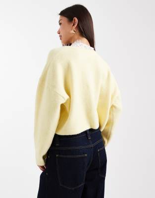 Asos Design Sweater With Lace Trim V Neck In Yellow