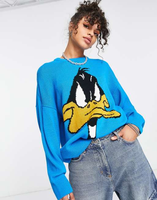 ASOS DESIGN sweater with looney tunes pattern in blue