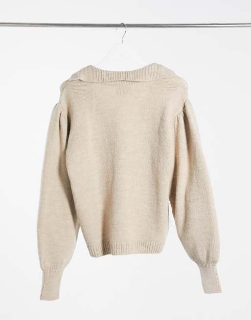 ASOS Design sweater with open collar detail in oatmeal