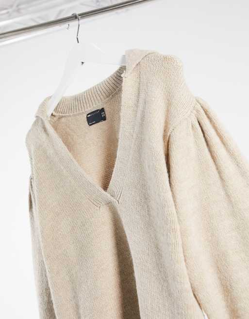 ASOS Design sweater with open collar detail in oatmeal