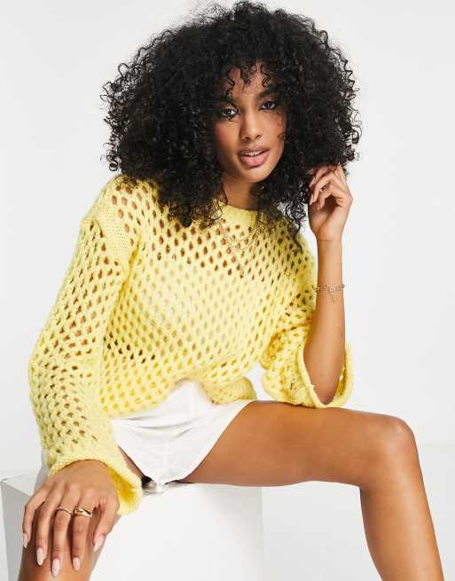 ASOS DESIGN sweater with open stitch in yellow