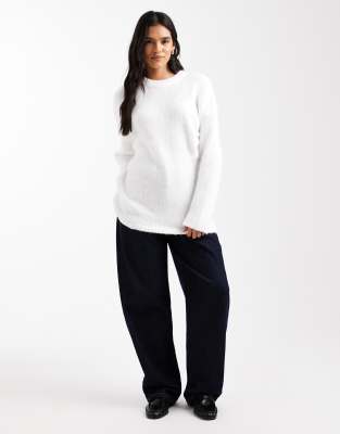 Asos Design Sweater With Pleated Arm Detailing In White