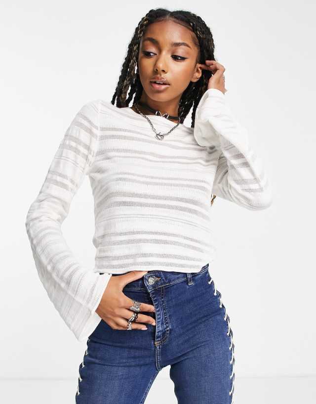 ASOS DESIGN sweater with sheer stripe in white