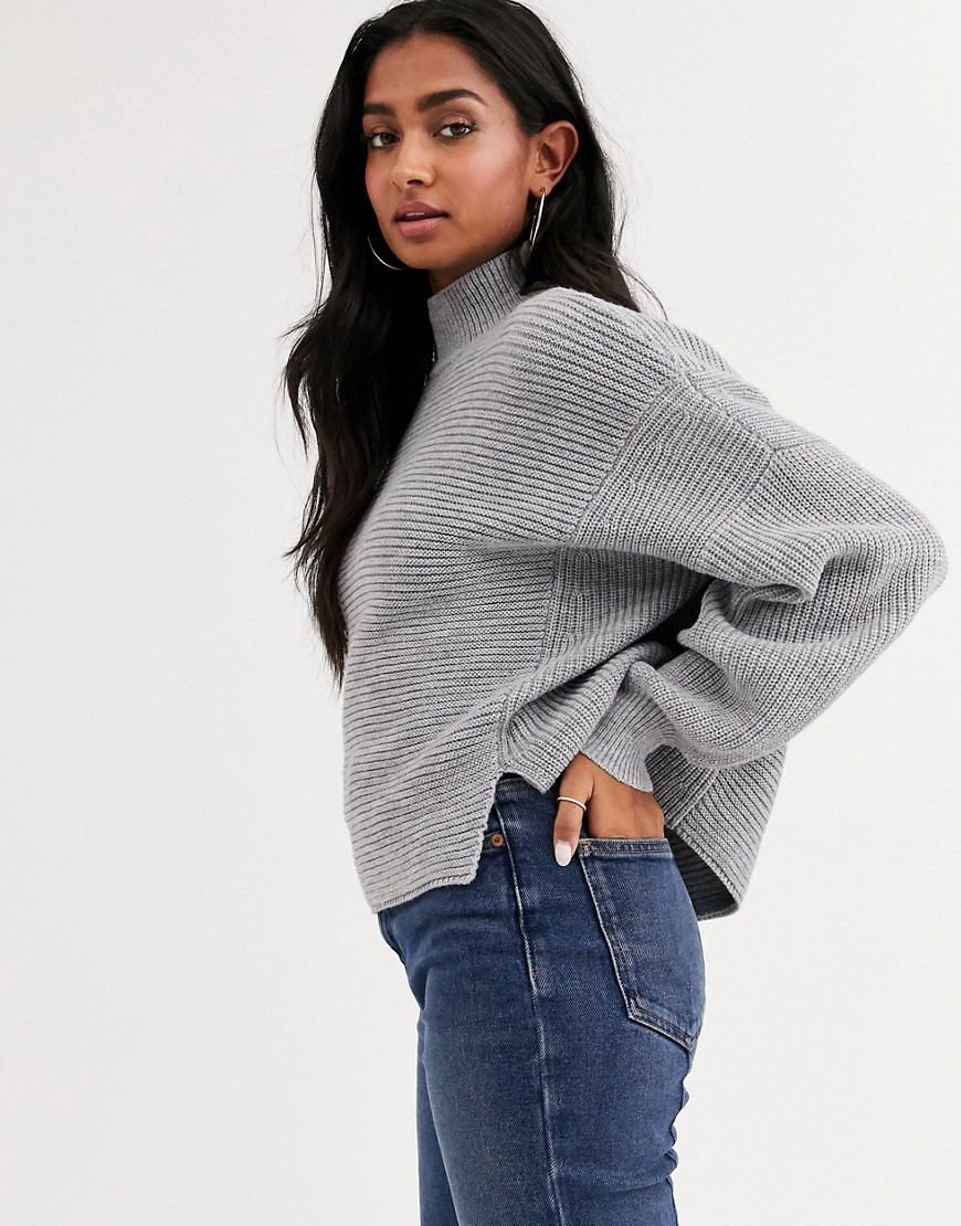 ASOS DESIGN sweater with stepped hem-Gray