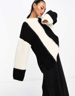 Asos Design Sweater With Vertical Stripe Pattern In Black And White