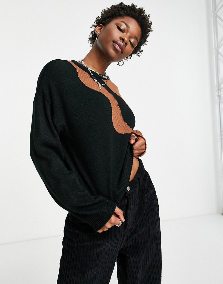 ASOS DESIGN sweater with wave pattern in black