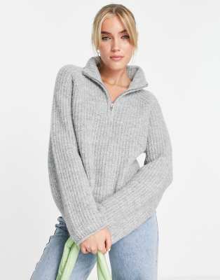 ASOS DESIGN knit leggings & fluffy sweater with zip collar set in