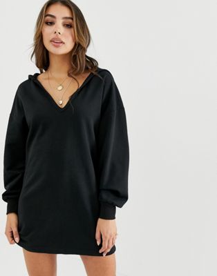 ASOS DESIGN - Sweaterjurk met diepe V-hals en capuchon-Zwart