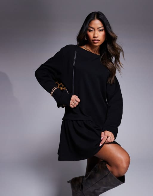 ASOS DESIGN – Sweatkleid in Schwarz mit tief angesetzter Taille ASOS