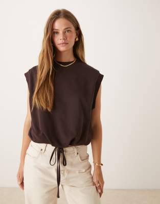 ASOS DESIGN - Sweatoberteil in Dunkelbraun mit Ballonsaum und Kordeldetail, Kombiteil-Brown