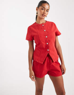 Asos Design Sweatpants Style Denim Pull On Shorts In Red