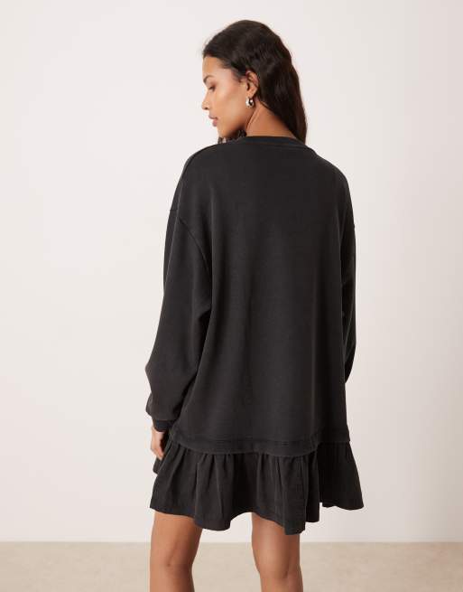 ASOS DESIGN sweats dress with woven hem mini dress in charcoal, 2 of 4