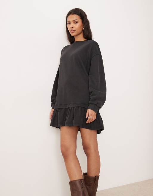 ASOS DESIGN sweats dress with woven hem mini dress in charcoal, 4 of 4