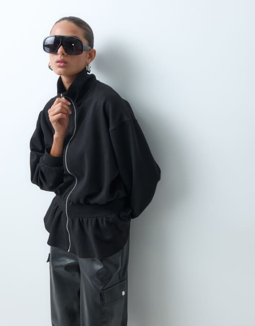 ASOS DESIGN sweatshirt à basque à col cheminée, ensemble coordonné, noir, 2 de 4