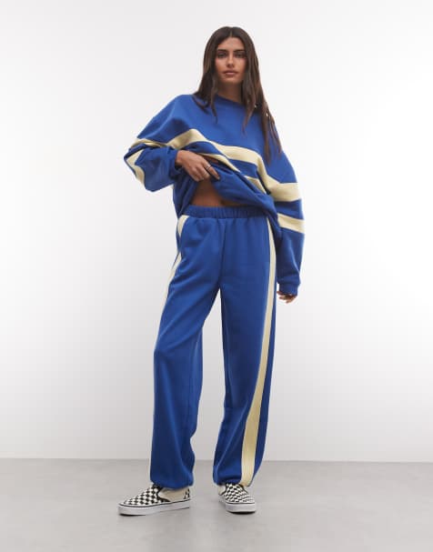 ASOS DESIGN sweatshirt and jogger co-ord with contrast panel details in blue and yellow - view 1