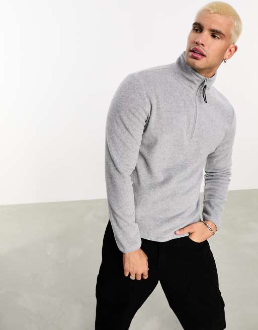 ASOS DESIGN Sweatshirt aus Polarfleece in Grau mit halbem ReiBverschluss