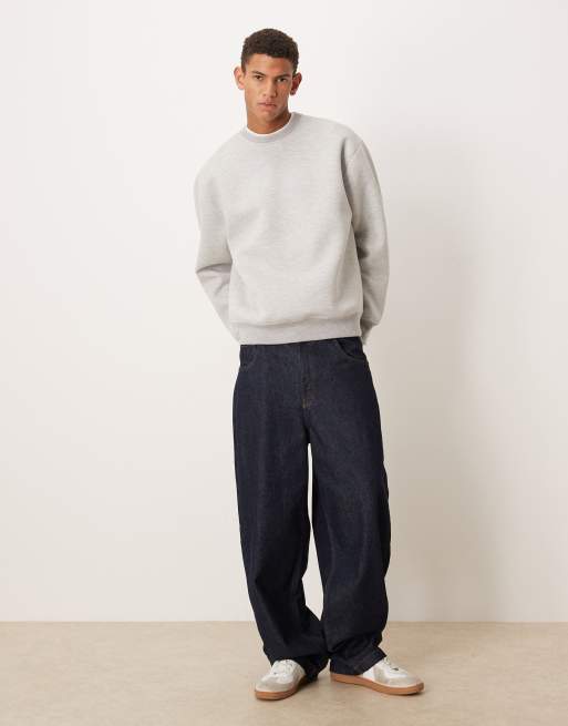 ASOS DESIGN – Sweatshirt aus schwerem, neoprenartigem Material in Grau meliert, mit Oversize-Passform und Rundhalsausschnitt, 2 von 5