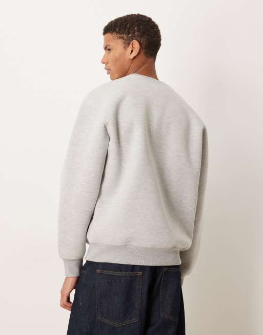 ASOS DESIGN – Sweatshirt aus schwerem, neoprenartigem Material in Grau meliert, mit Oversize-Passform und Rundhalsausschnitt, 3 von 5