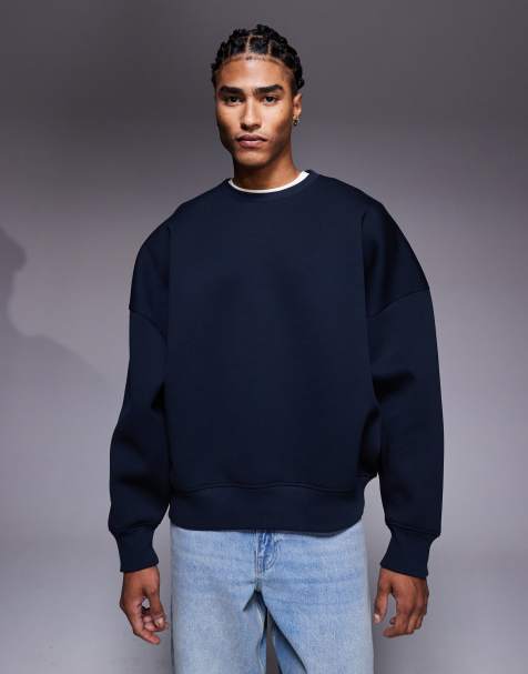 ASOS DESIGN – Sweatshirt aus schwerem, neoprenartigem Material in Marineblau mit extremer Oversize-Passform - view 1