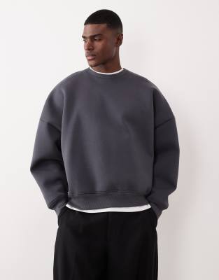 Sweatshirt aus schwerem, neoprenartigem Material in meliertem Anthrazit mit extremer Oversize-Passform-Grau Grau L