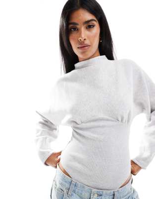 ASOS DESIGN - Sweatshirt-Body in meliertem Grau mit gerippter Korsett-Taille