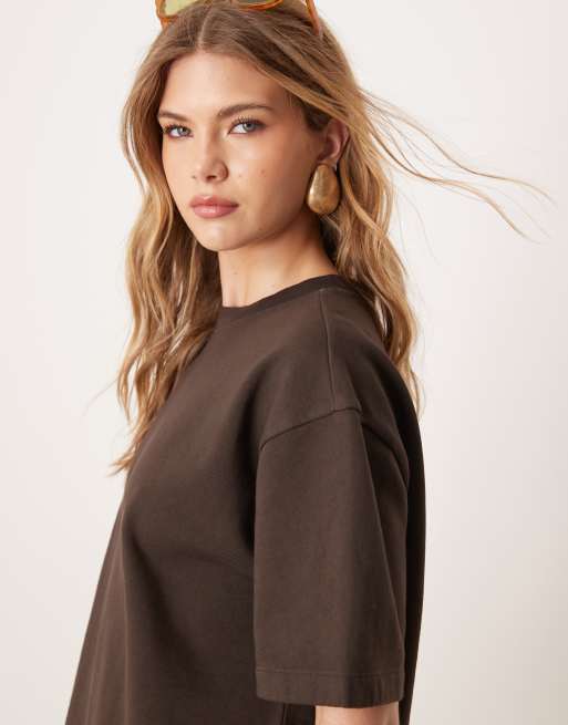 ASOS DESIGN sweat boxy tee co-ord in chocolate