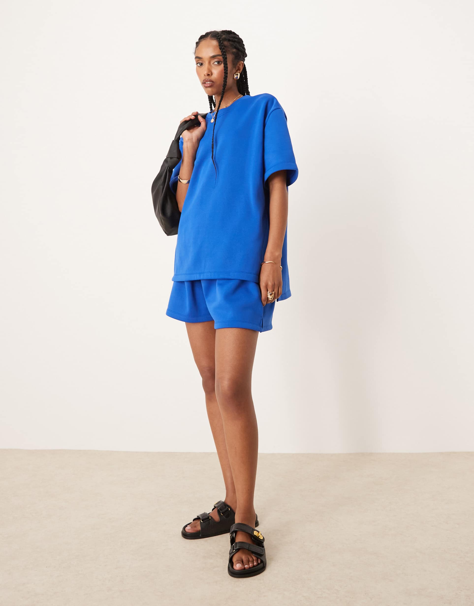 asos design sweatshirt fabric t-shirt in blue - part of a set