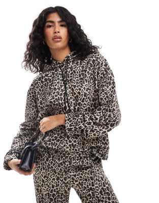 Asos Design Sweatshirt Hoodie In Leopard Print - Part Of A Set-multi