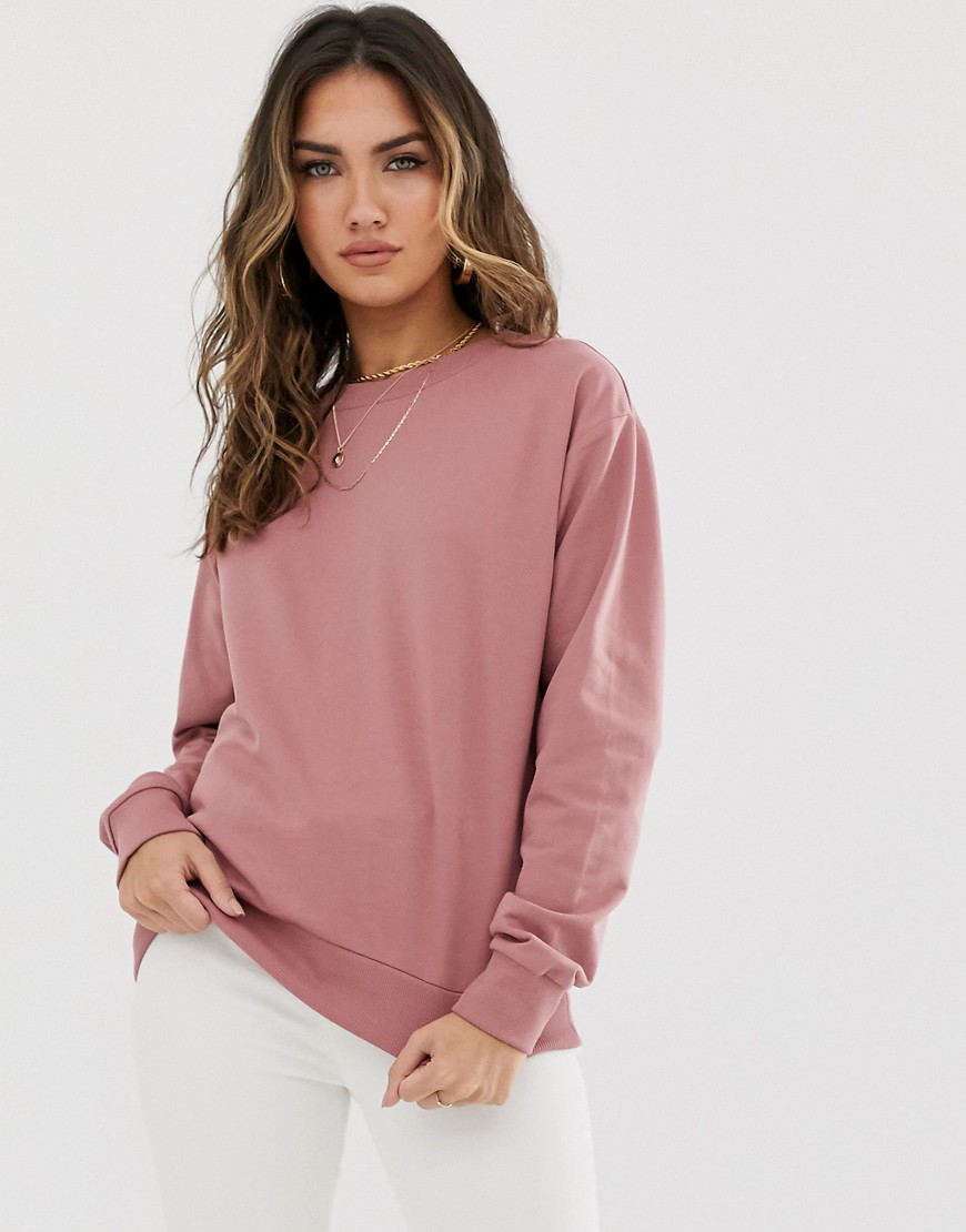 ASOS DESIGN Sweatshirt i økologisk bomuld i brun-Pink