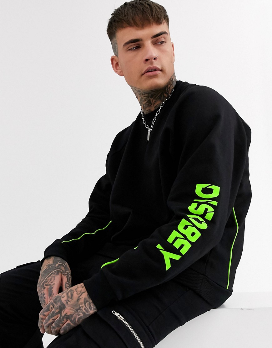 ASOS DESIGN – Sweatshirt i oversize-modell med disobey-tryck-Svart