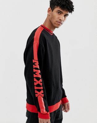 ASOS DESIGN – Sweatshirt i oversize-modell med text tryck på armen-Svart