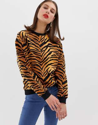 ASOS DESIGN sweatshirt in all over animal tiger print-Multi