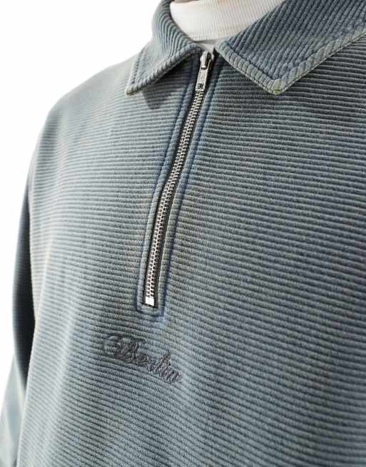 ASOS DESIGN – Sweatshirt in Anthrazit mit Polokragen, gerippter Struktur und kurzem Reißverschluss , 3 von 4