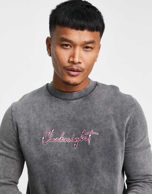 ASOS DESIGN sweatshirt in black vintage wash with clubnight prints