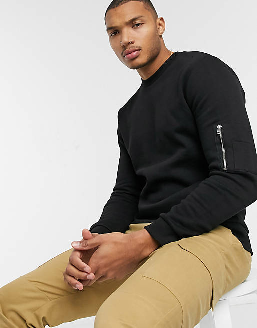 ASOS DESIGN sweatshirt in black with MA1 pocket | ASOS