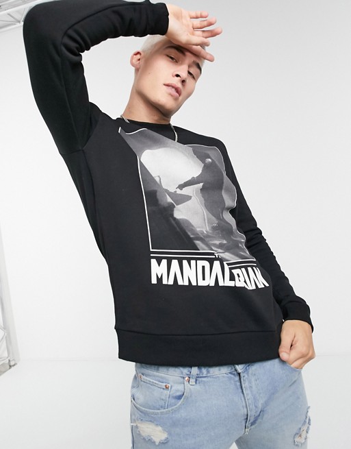 ASOS DESIGN sweatshirt in black with Mandalorian print