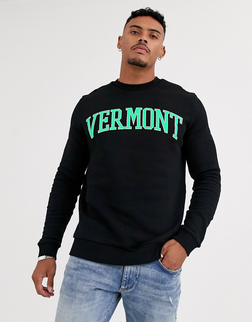 ASOS DESIGN sweatshirt in black with vermont print