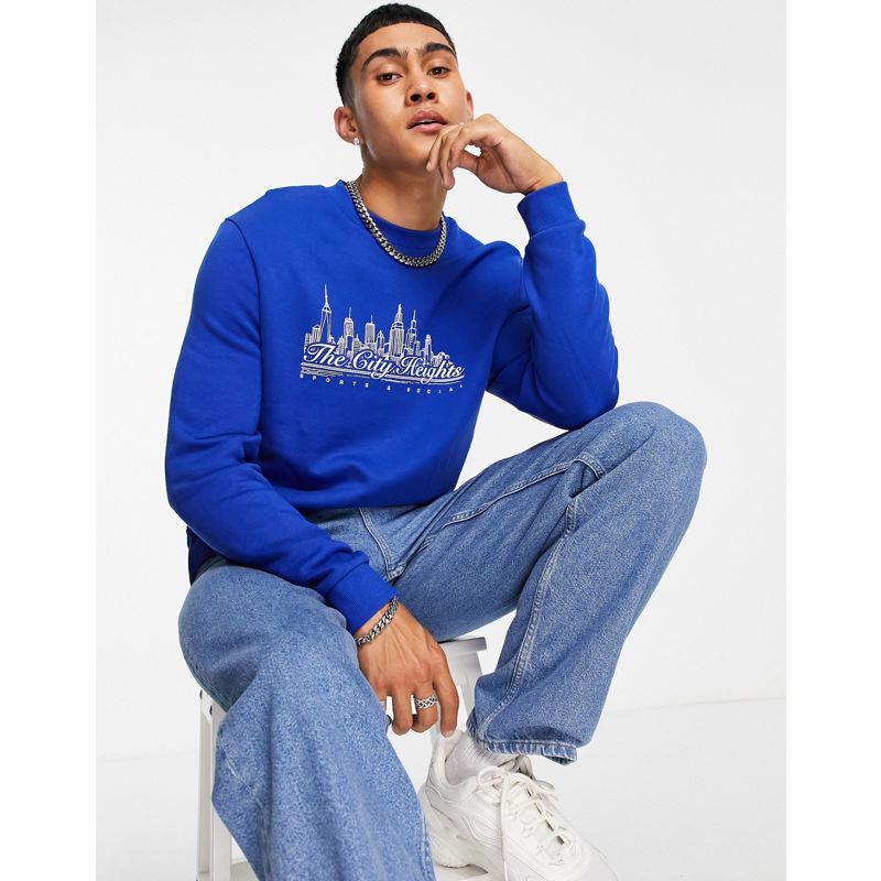 DESIGN – Sweatshirt in Blau mit Skyline-Print