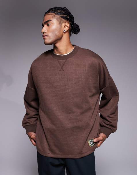 ASOS DESIGN – Sweatshirt in Braun mit Waffelstruktur - view 1