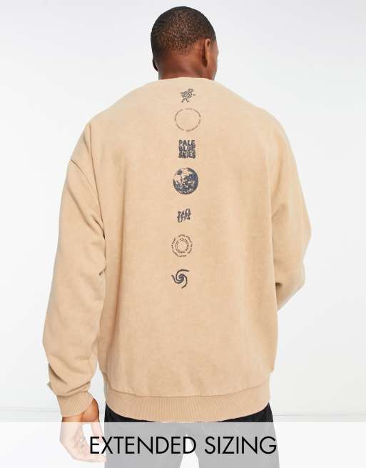 ASOS DESIGN sweatshirt in brown acid wash with back spine print