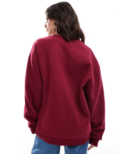 ASOS DESIGN – Sweatshirt in Burgunderrot mit „Paris“-Print mit Leopardenmuster, 2 von 4