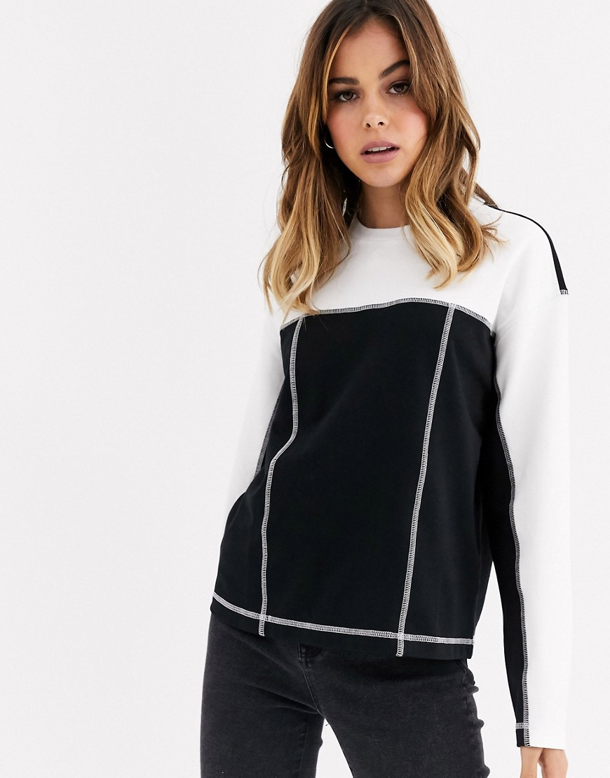 ASOS DESIGN sweatshirt in color block with flat lock seams-Black