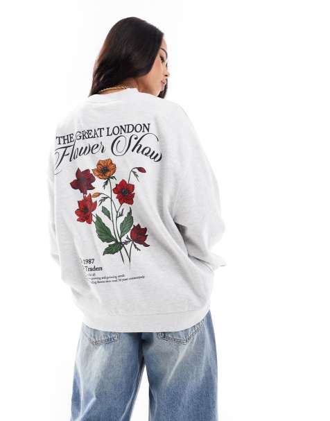 ASOS DESIGN – Sweatshirt in Eisgrau meliert mit „Flower Show“-Grafik - view 1