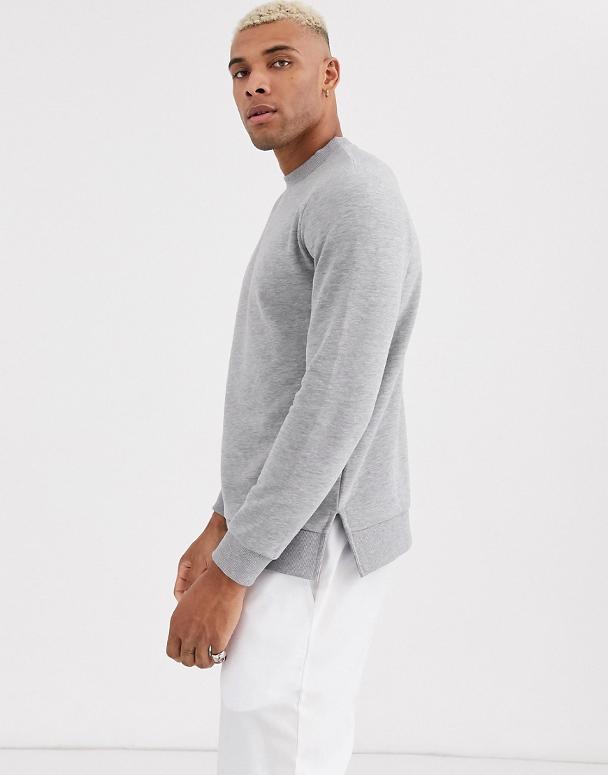 ASOS DESIGN - Sweatshirt in gemeleerd grijs met split aan de zoom